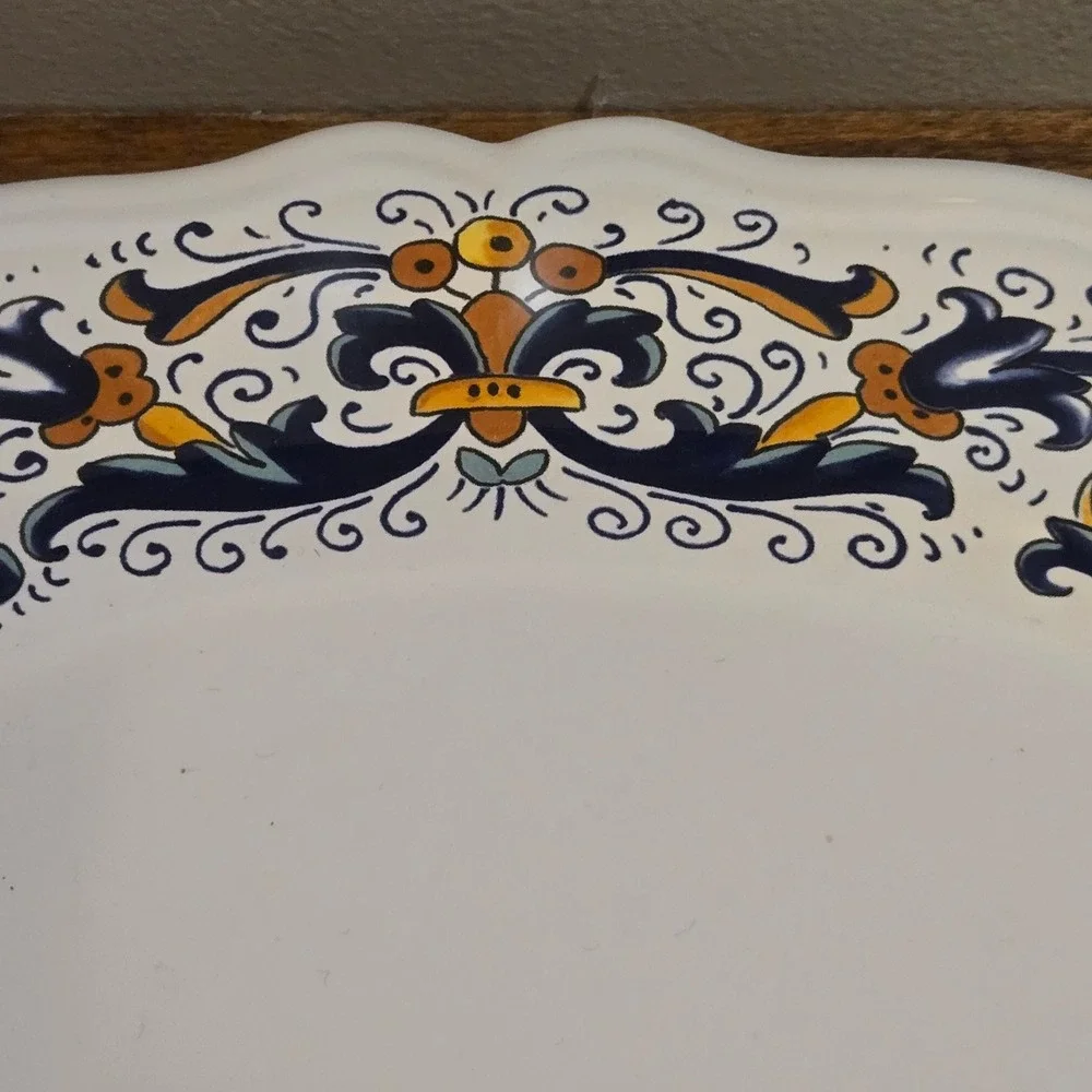 Nova Deruta Italy Oval Scalloped Ceramic Serving Platter Blue Yellow 13.5in